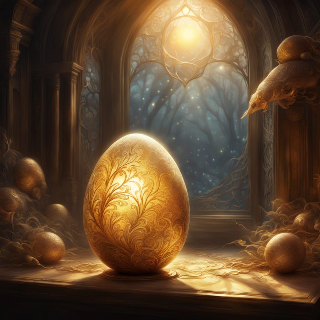 „Das leuchtende Ei des Universums: Ein Gefäß voller Magie, Geheimnisse und endloser Schöpfungskraft.“ ✨🥚