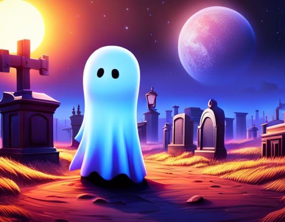 Cute Ghost in Cemetery: Pixar Style 3D Art