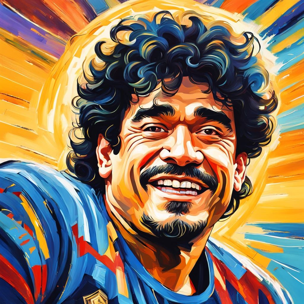 Surreal Oil Painting of Smiling Diego Maradona