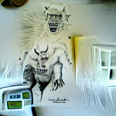 Detailed Ink Drawing of a White Demon
