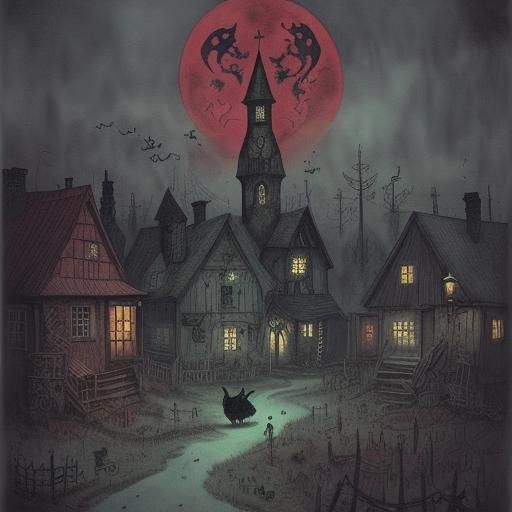 Haunted Village Party in Watercolor Calligraphy Style