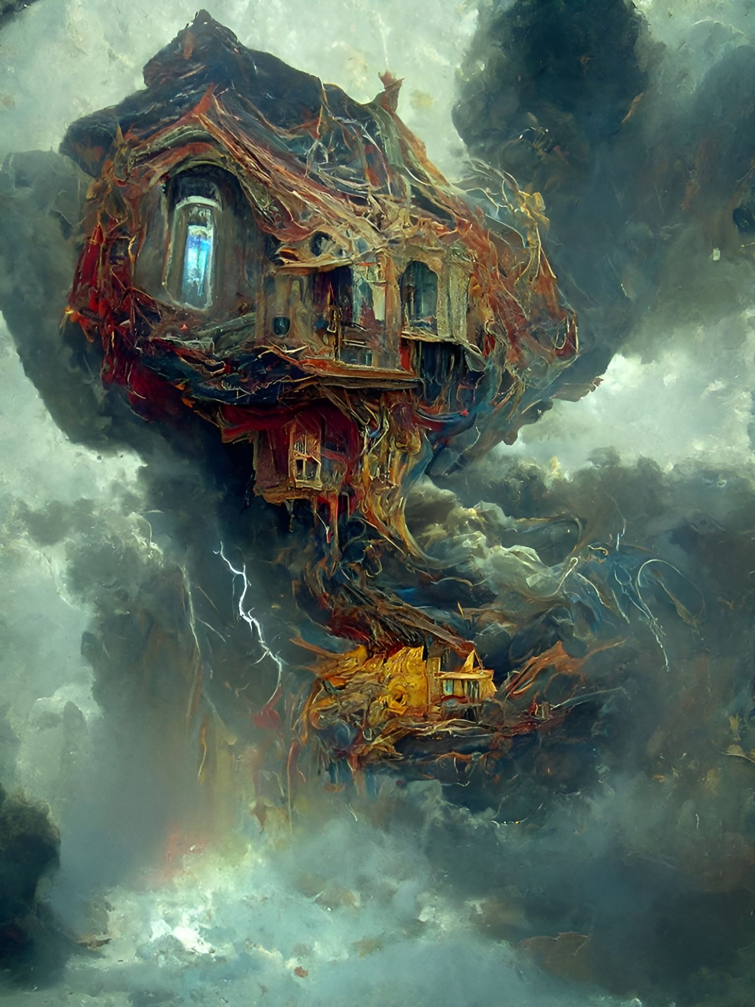 Apocalyptic Storm Over House, Hyperdetailed Digital Art