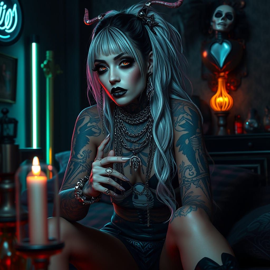 Goth Goddess in Neon Haze