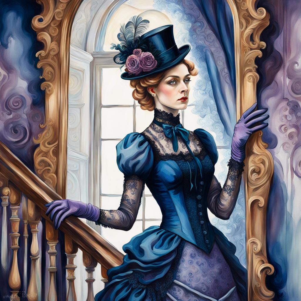 Victorian Woman and Ornate Mirror, Surreal Fine Art