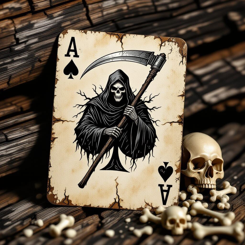 An aged and water-stained Jack of Spades playing card rests ...