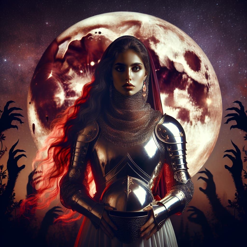 Armored Woman Under Blood Moon: Ethereal Knight
