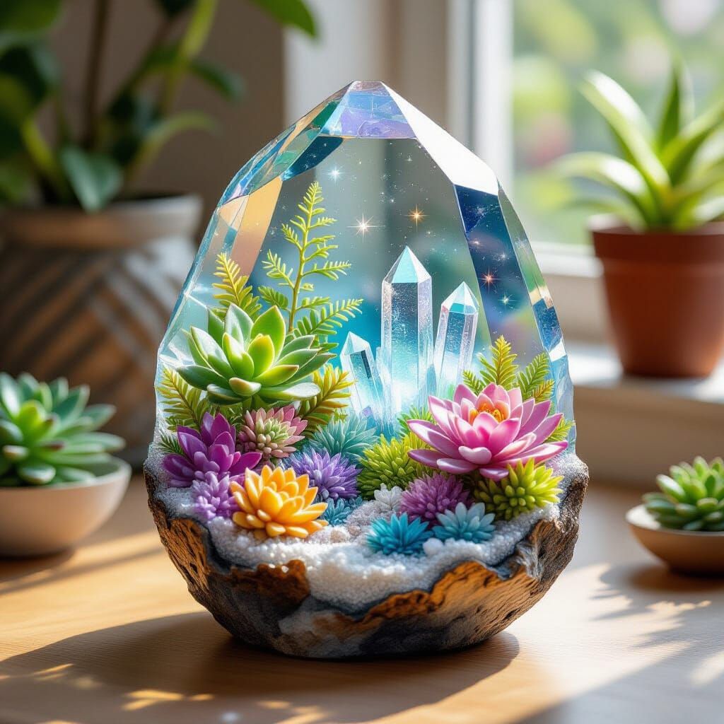 Crystals Containing Colorful Plants and Structures