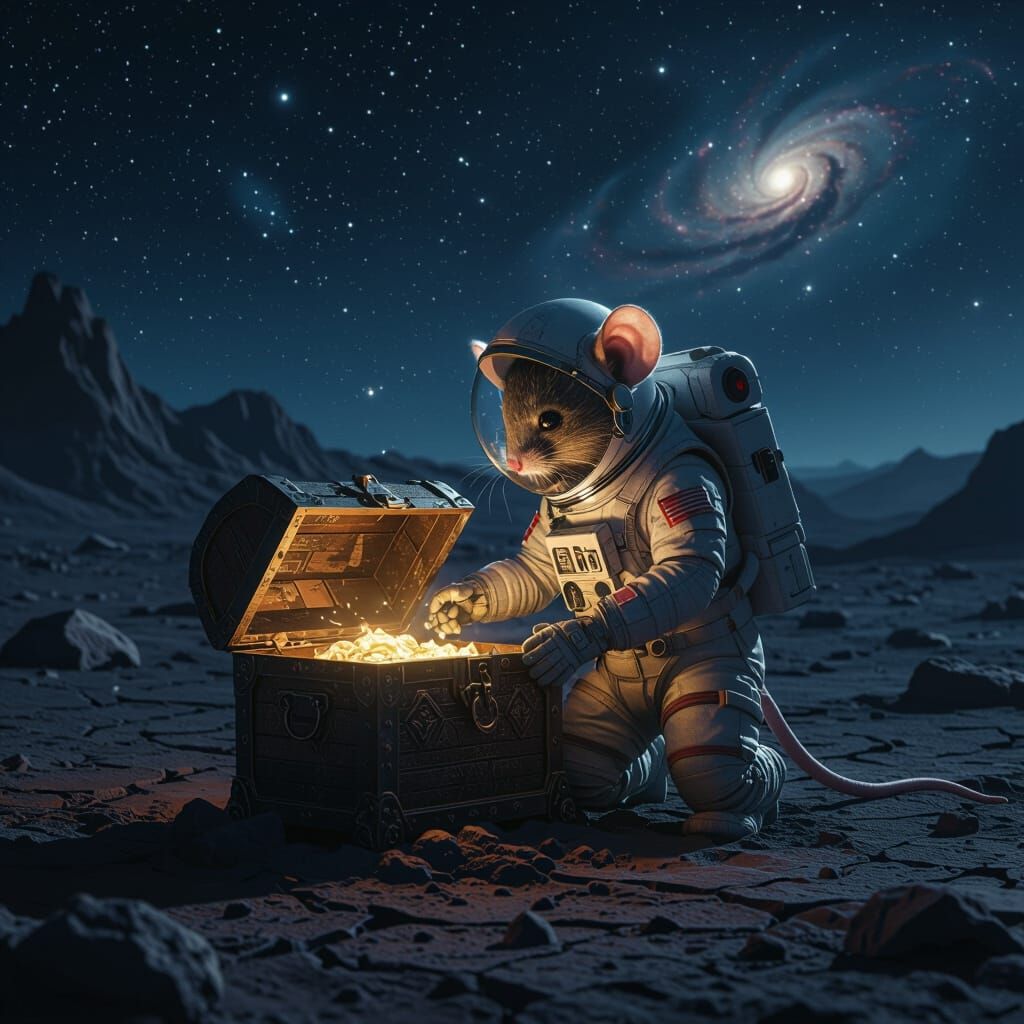 Astronaut Mouse Opens Alien Treasure Chest
