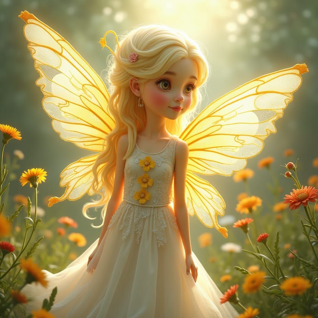 Realistic Fairy in Sun-Dappled Garden