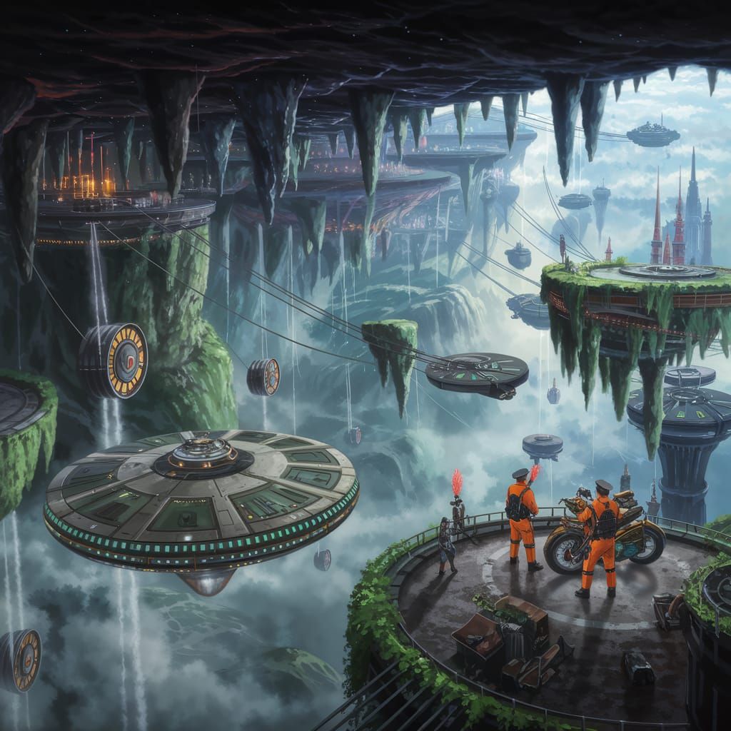 Chaotic Upside-Down City in a Cavernous Sky