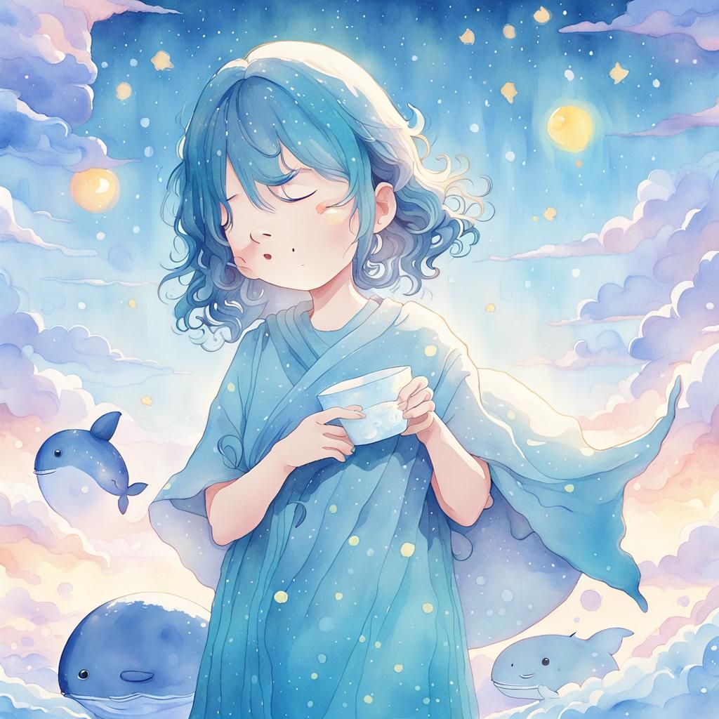 Kawaii Baby Whale in Pastel Anime Style