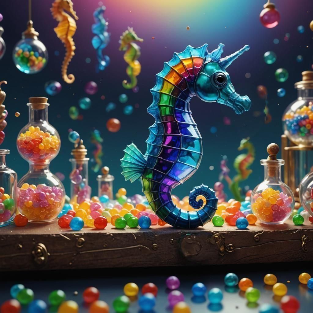 Rainbow Seahorse Science Lab in 3D Digital Art