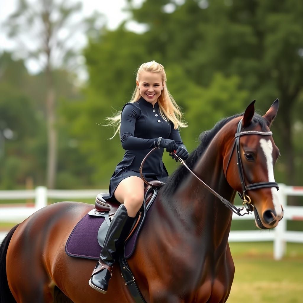 Elegant Young Equestrienne Riding Horse in English Style