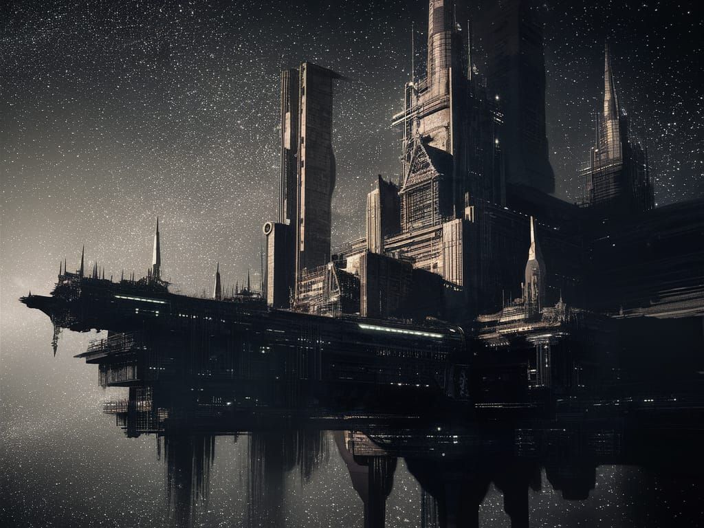 Colossal Spacecraft in Dark Fantasy Starscape