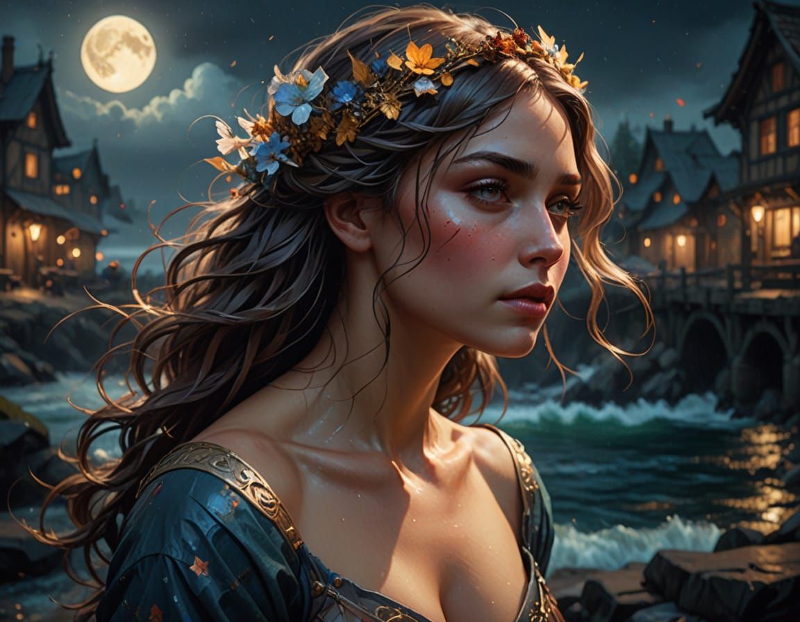 Ethereal Nighttime Portrait in Impasto Style