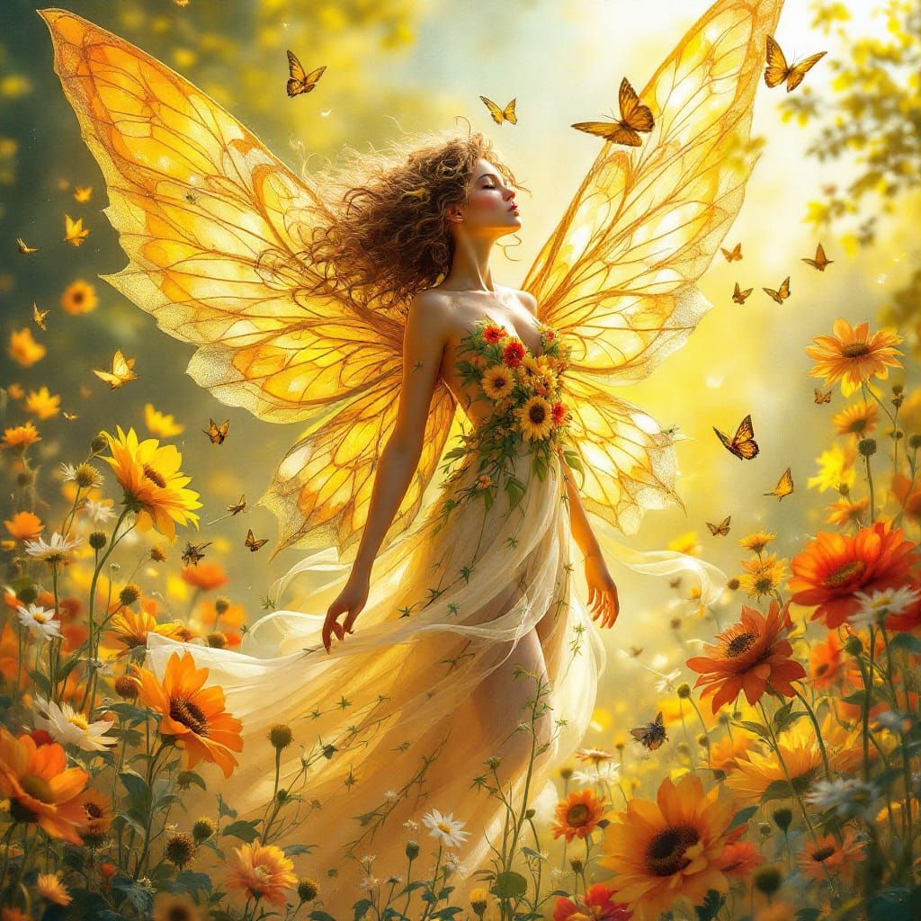 Summer Fairy in Golden Meadow, Ethereal Art