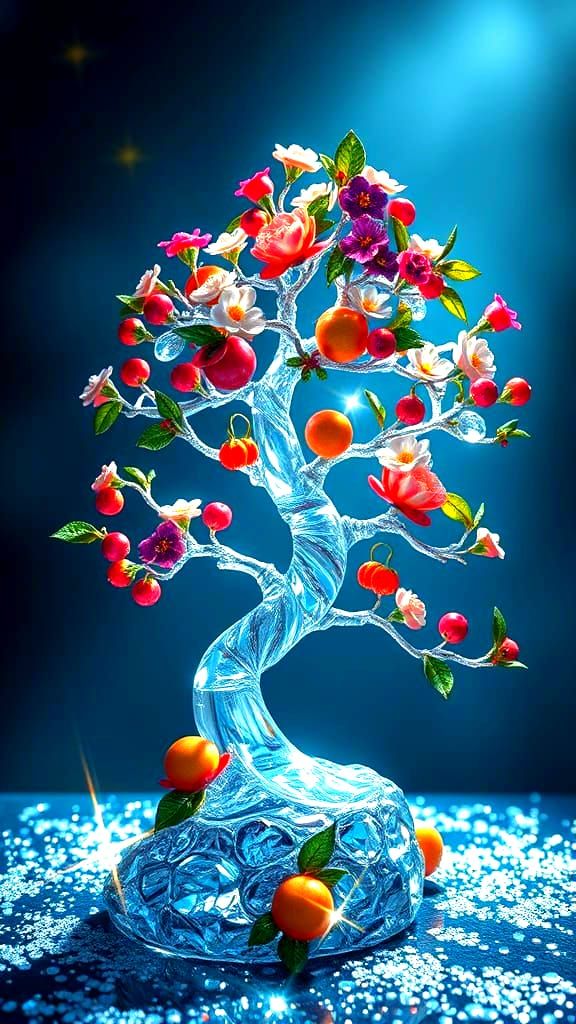 Epic Glass Crystal Bonsai Tree in a Sunlit Atmosphere