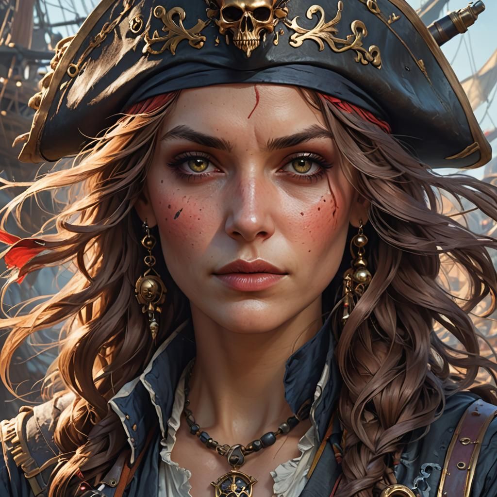 Pirate Woman Portrait in Hyperdetailed Digital Art