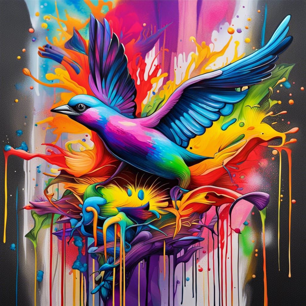 Joyful Graffiti Bird in Rainbow Colors