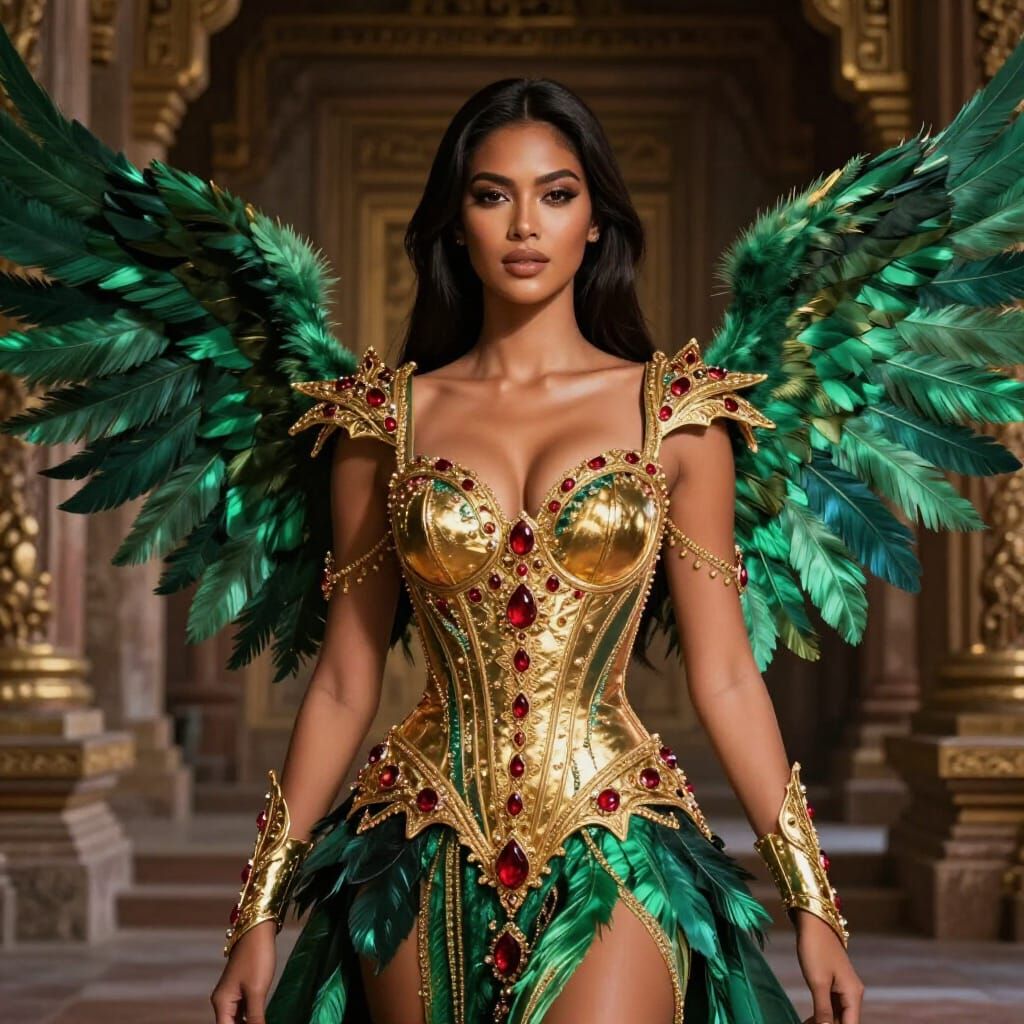 Filipina Woman in Opulent Temple, Fantasy Gown