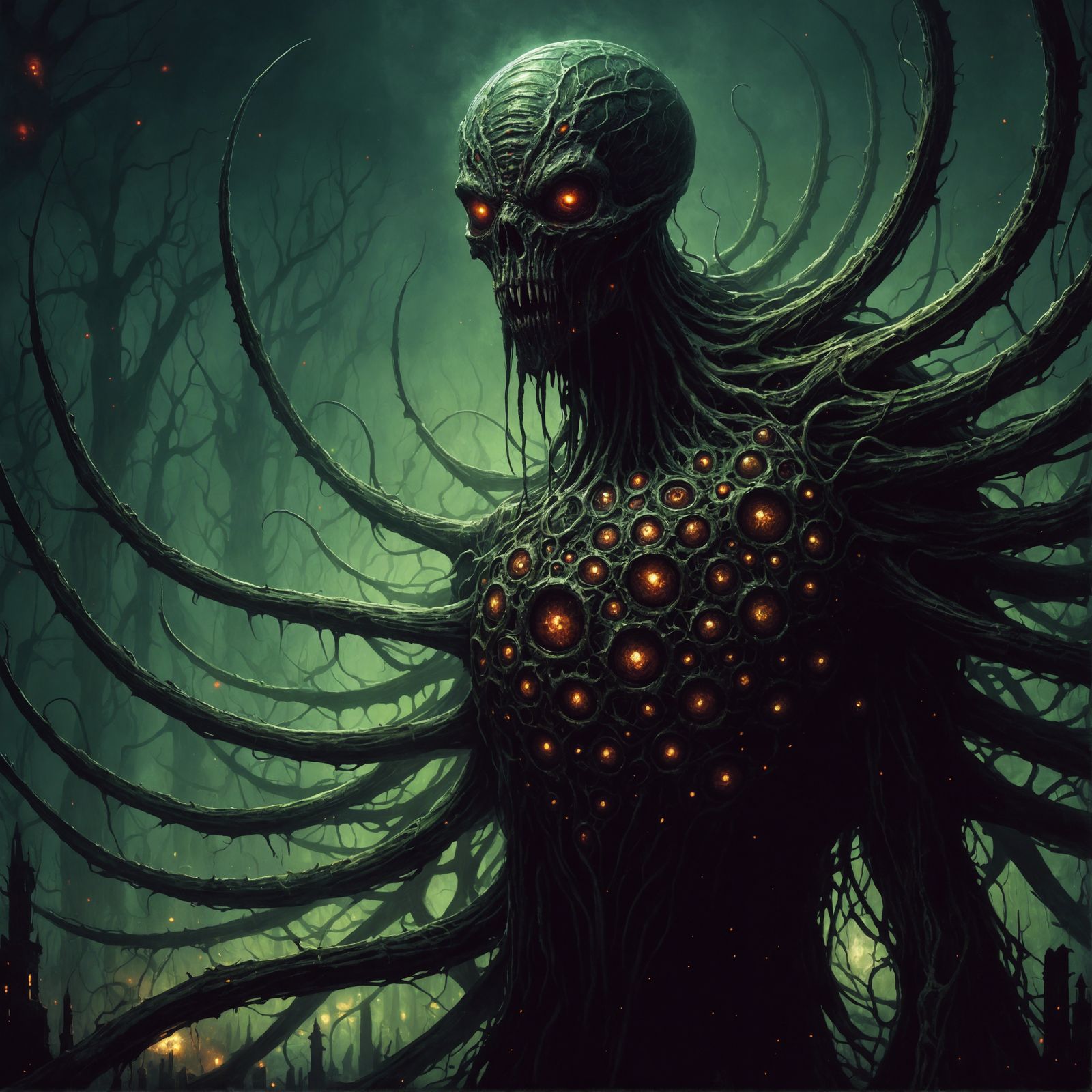 Surreal Lovecraftian Horror: Glowing-Eyed Monstrosity