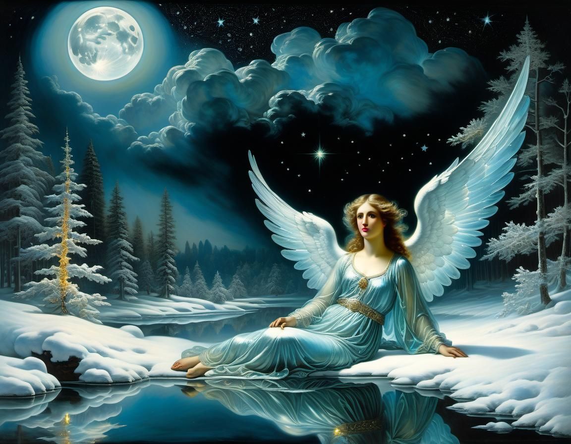 Winter Angel Hologram in Watercolor Style