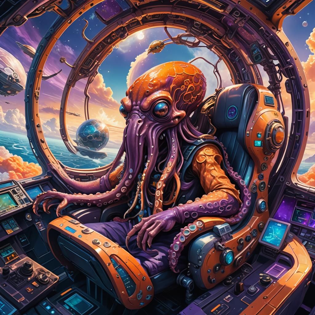Octopus Pilot in Exotic Spaceship: Sci-Fi Concept Art