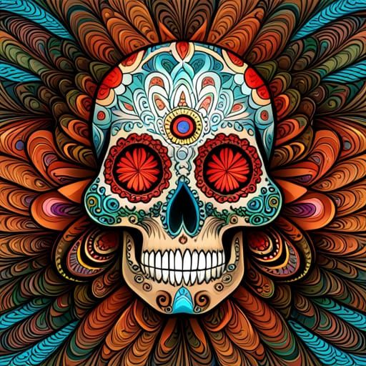 Indian Skull Vector Art with Abstract Fractal Elements