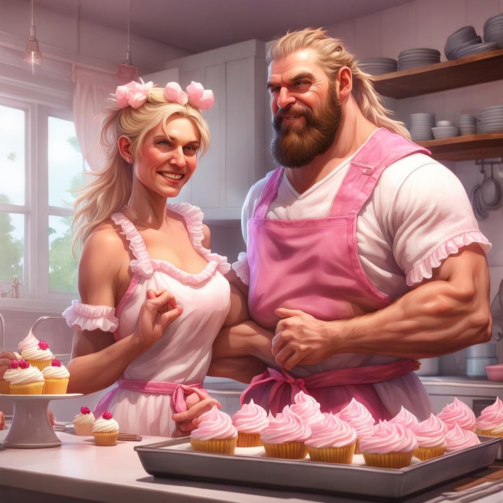 Viking Man Baking Cupcakes, Hyperdetailed Portrait