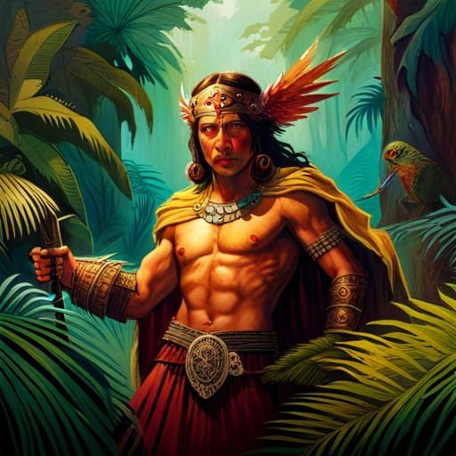 Aztec Warrior in Jungle Concept Art