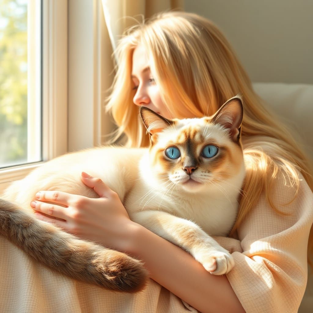 Siamese Cat Relaxing in Dreamy Art Nouveau Style