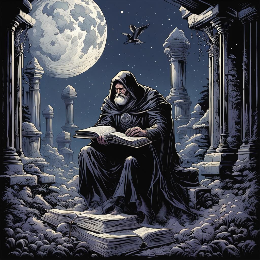 Old Black Magic Book in Comic Book Style