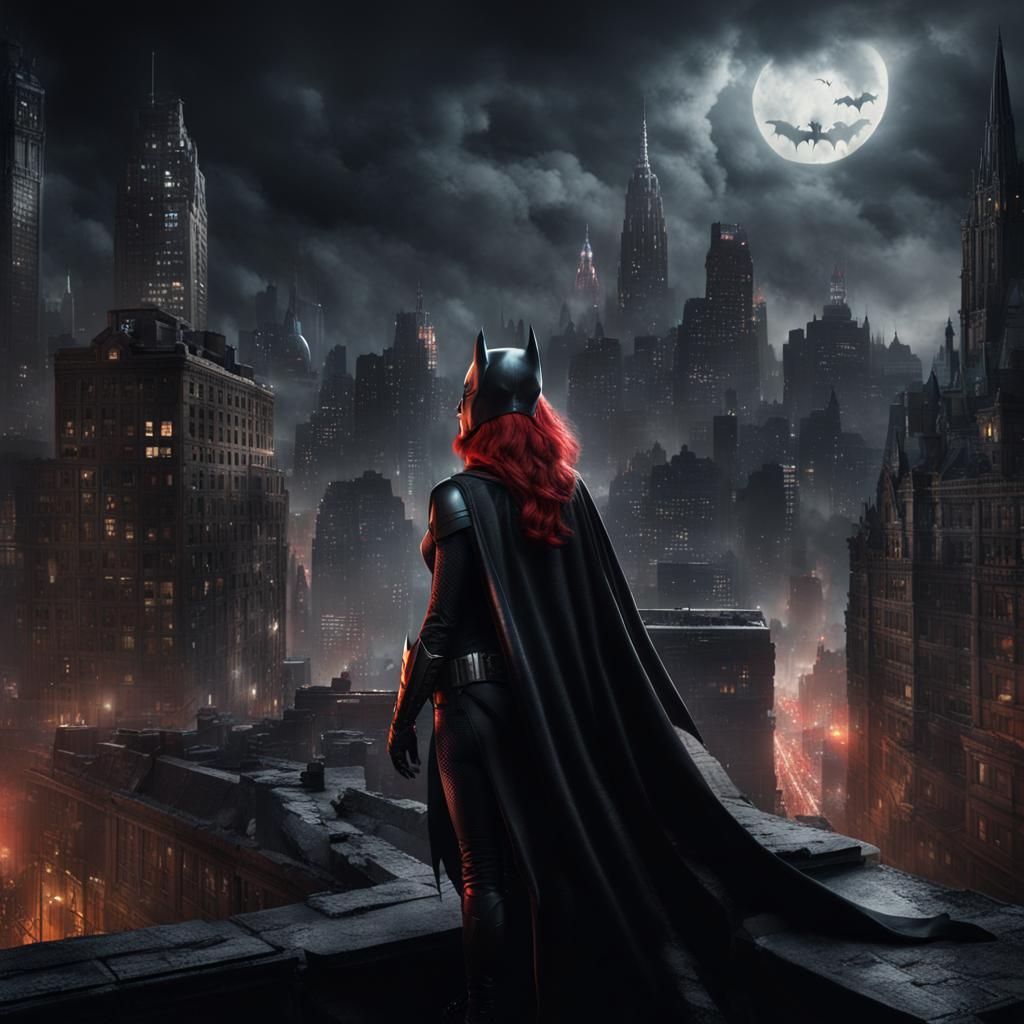Batwoman Over Gotham in Digital Matte Painting