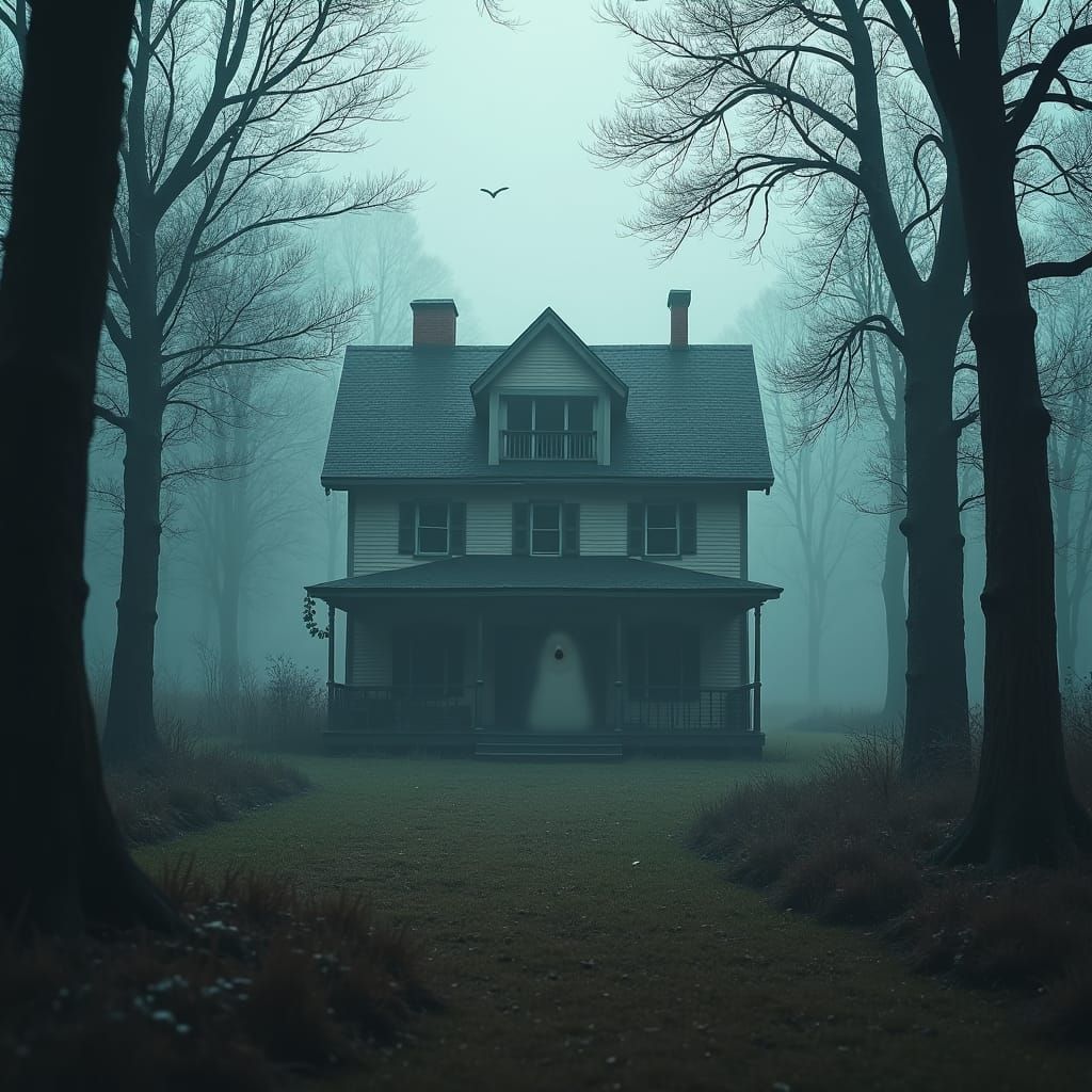 Haunted House in Woods with Ghost