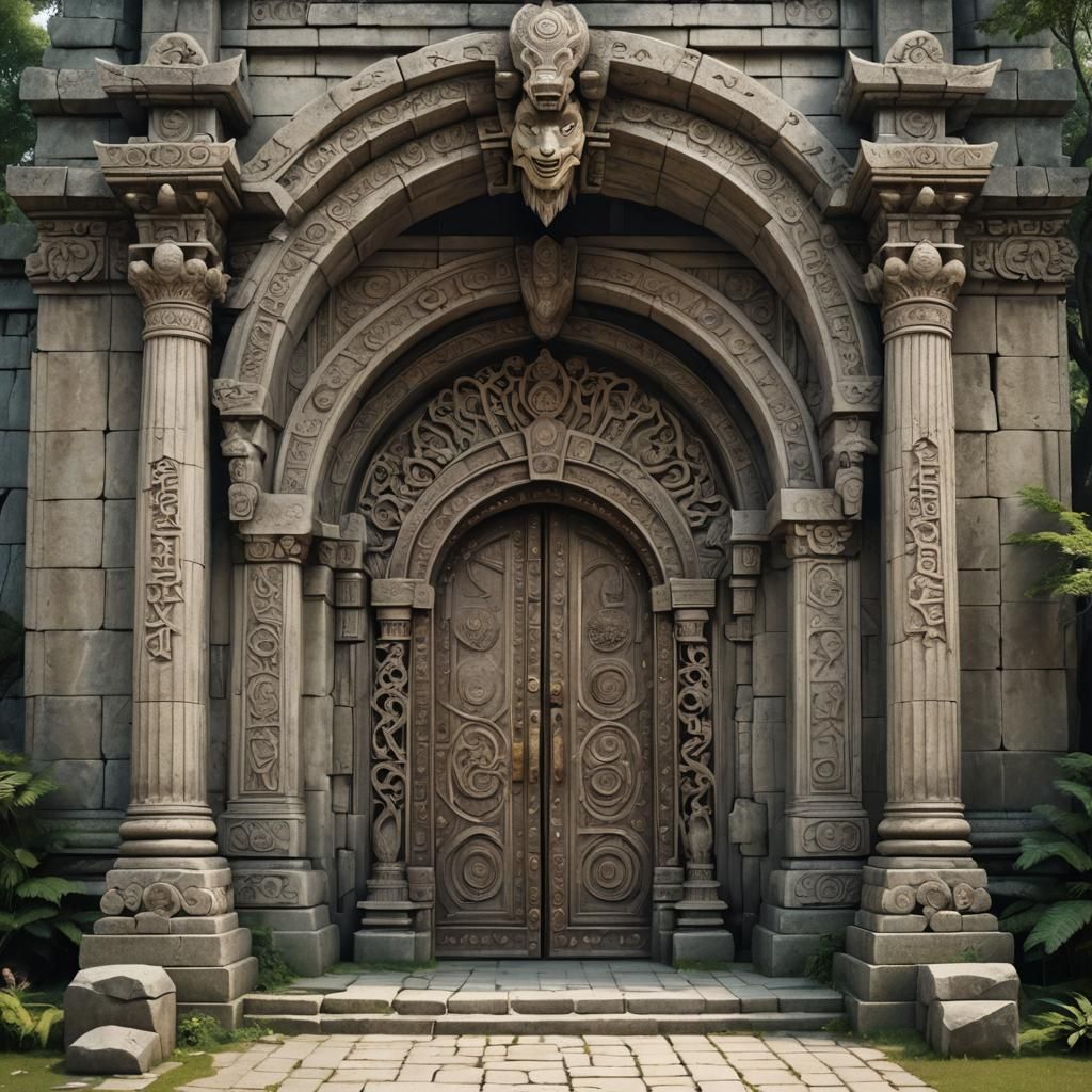 Fantasy Temple Entrance Rich with Symbolism