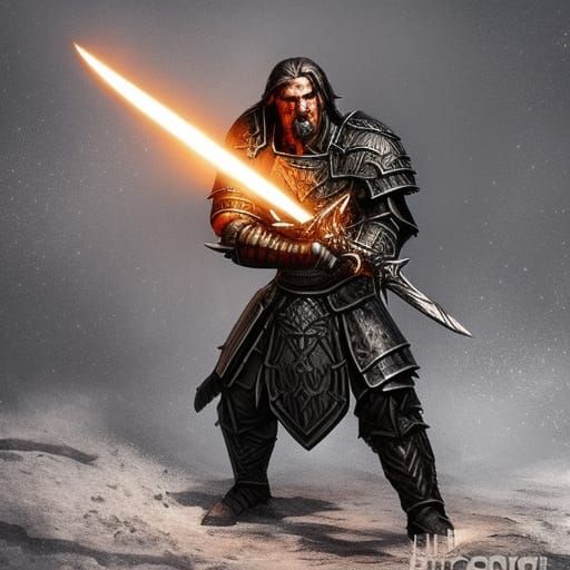 Epic D&D Fighter Battle in Chiaroscuro Lighting