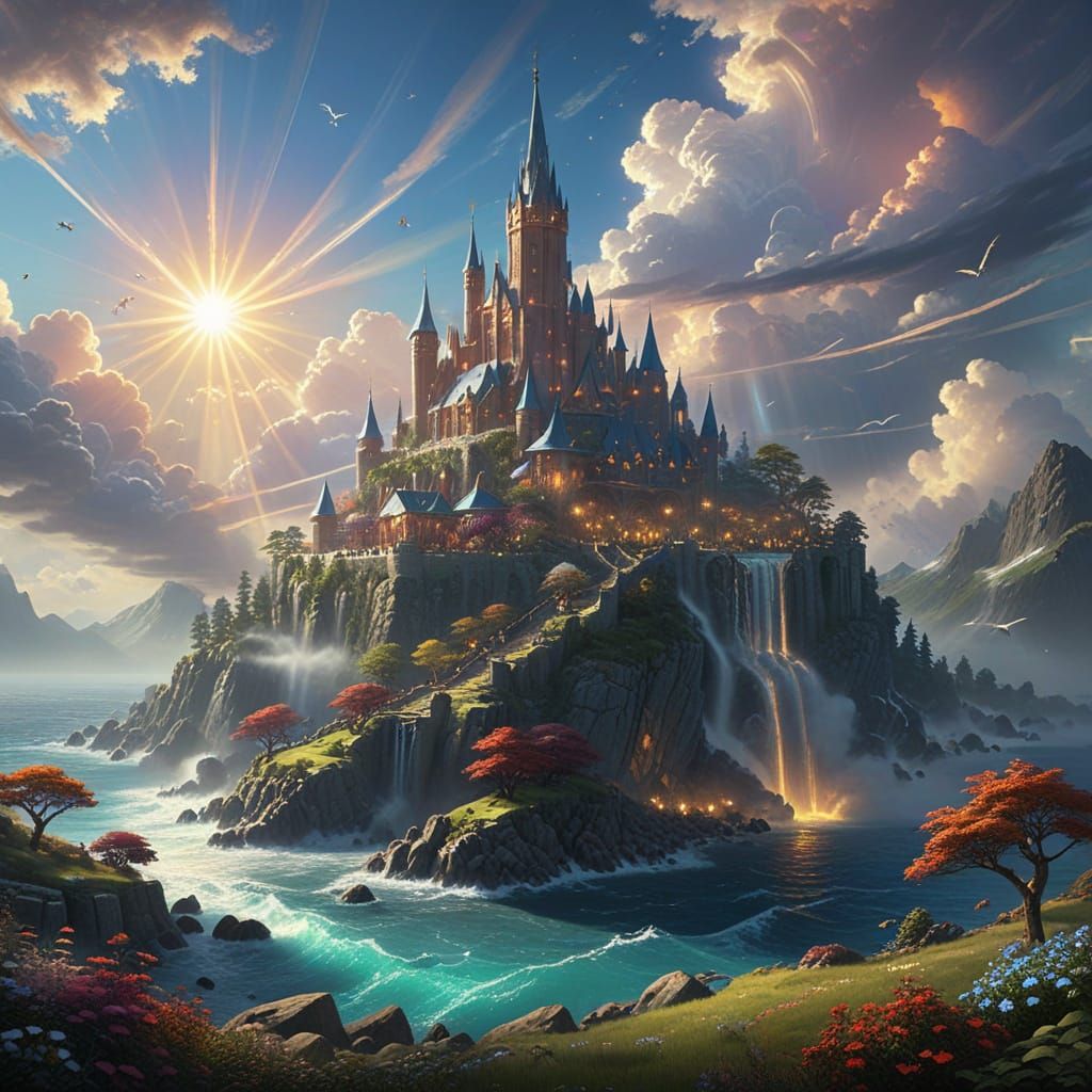 Ethereal Solarpunk Cityscape in Vibrant, Fantastical Detail