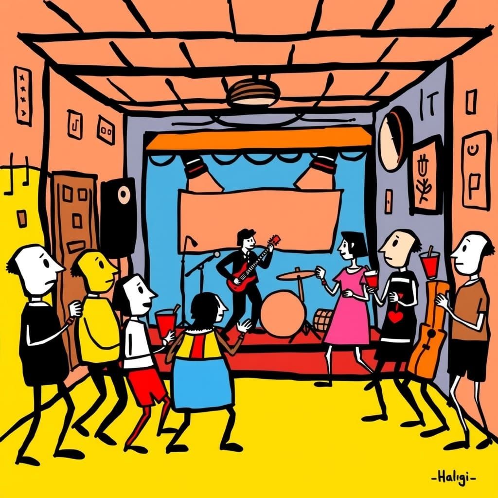 Festive Cartoon Music Club in Naive Style