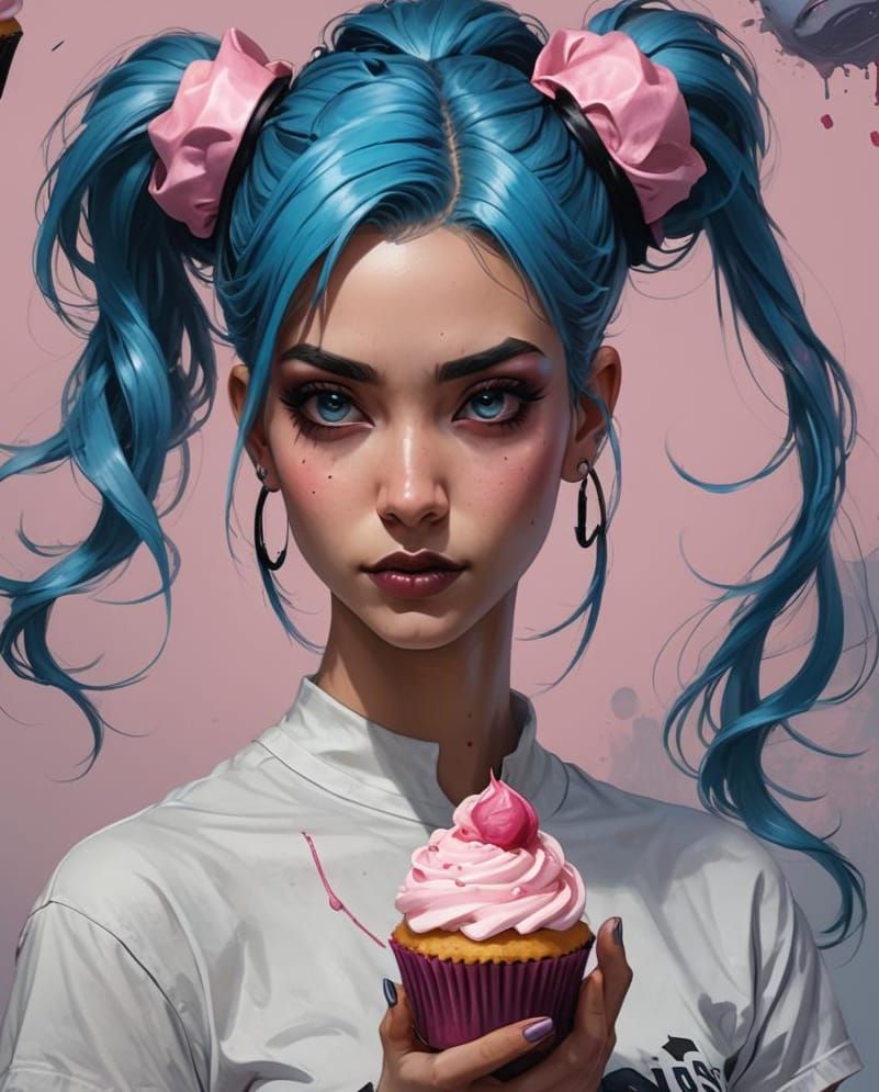 Blue Haired Goth Girl Portrait in Artstation Style