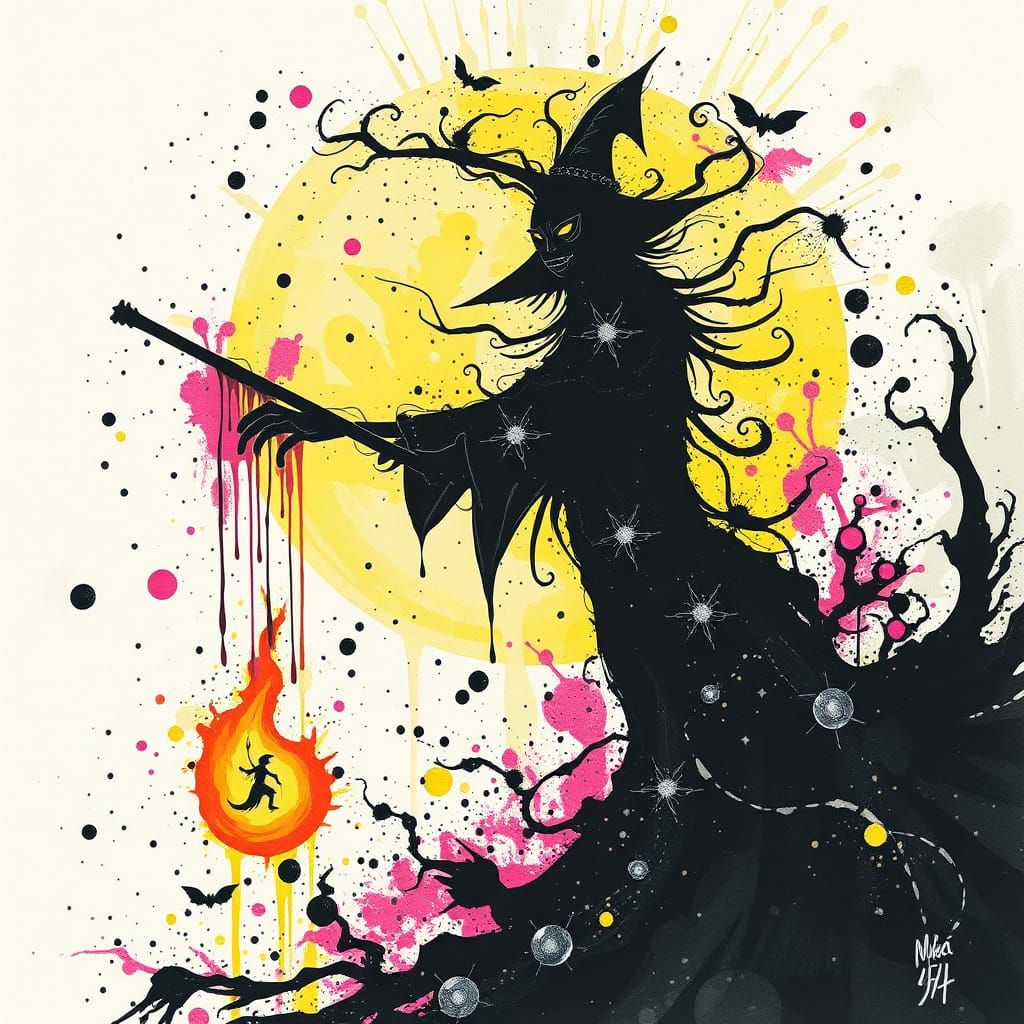 Whimsical Ink Splatter Fantasy Art
