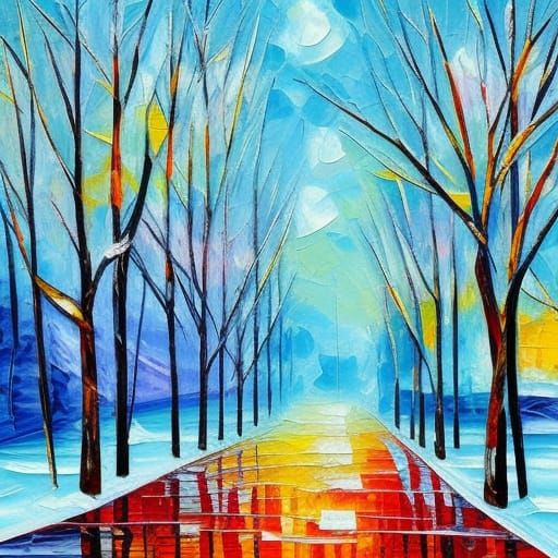 Winter in Neo-Impressionist Impasto Oil Painting