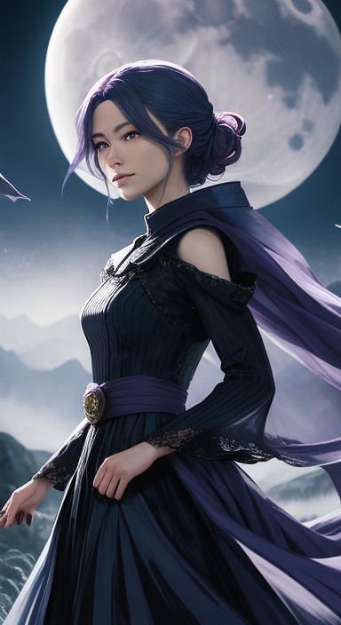 Anime-Inspired Figure in Translucent Moonlight