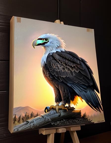 Bald Eagle at Sunset: Hyperrealistic Impasto Drawing