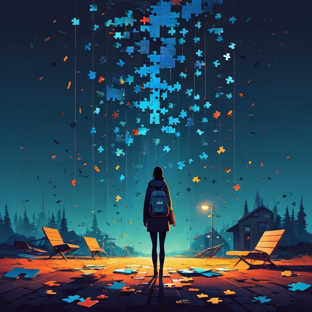 Puzzle Piece Girl: Surreal Minimalist Illustration