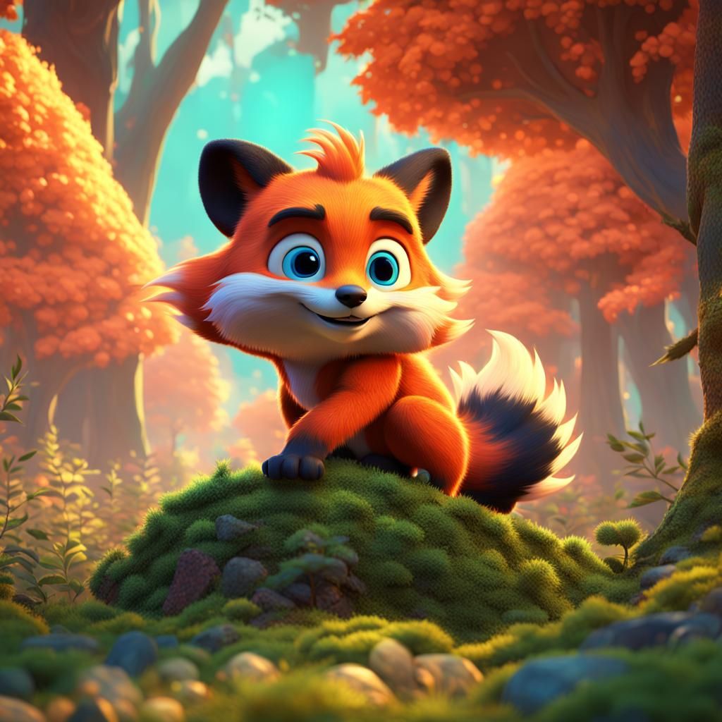 Firefox in Forest: Pixar-Style 3D Digital Art