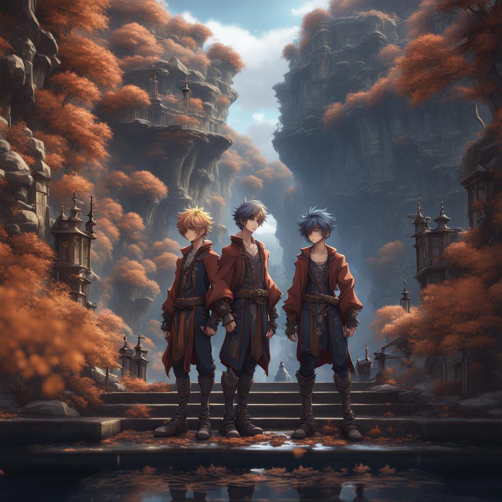 Anime Twin Boys Hug: Detailed Fantasy Art