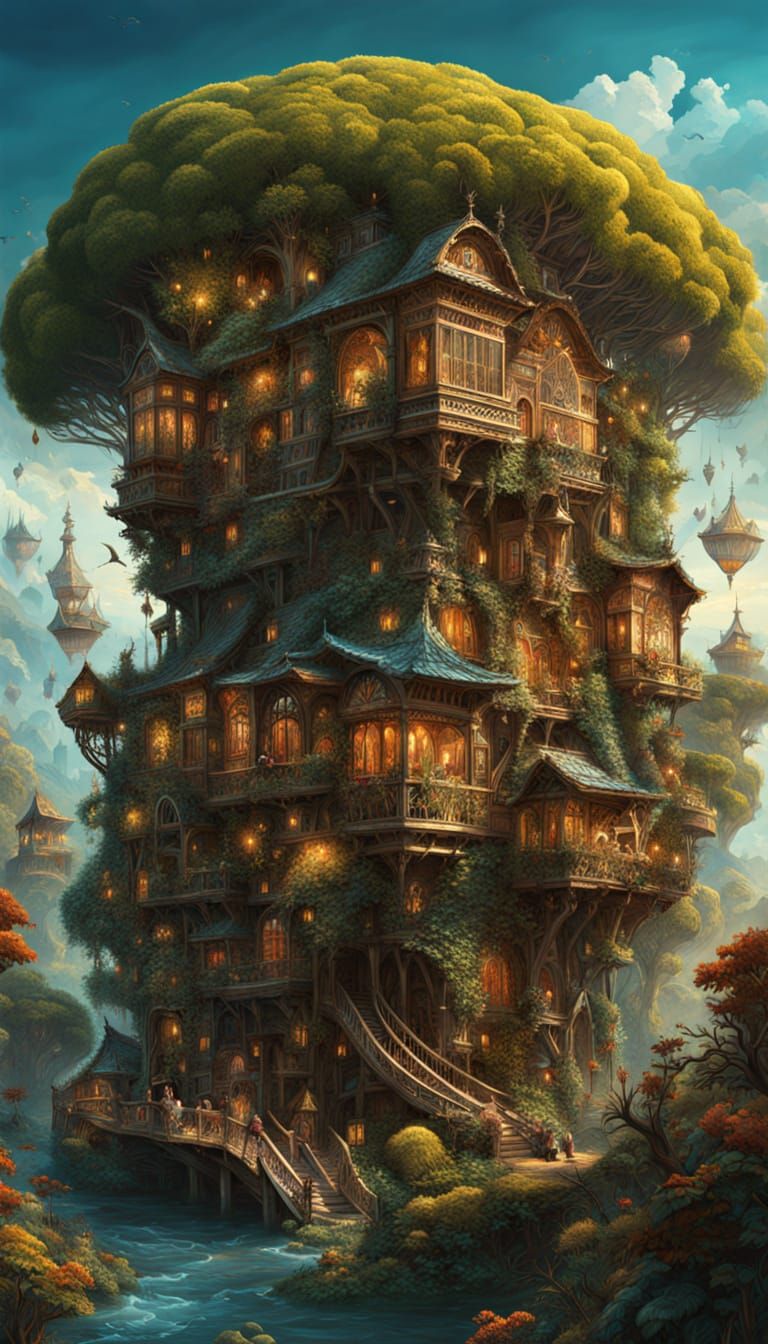 Surreal Fantasy Waterwheel in Triadic Colors