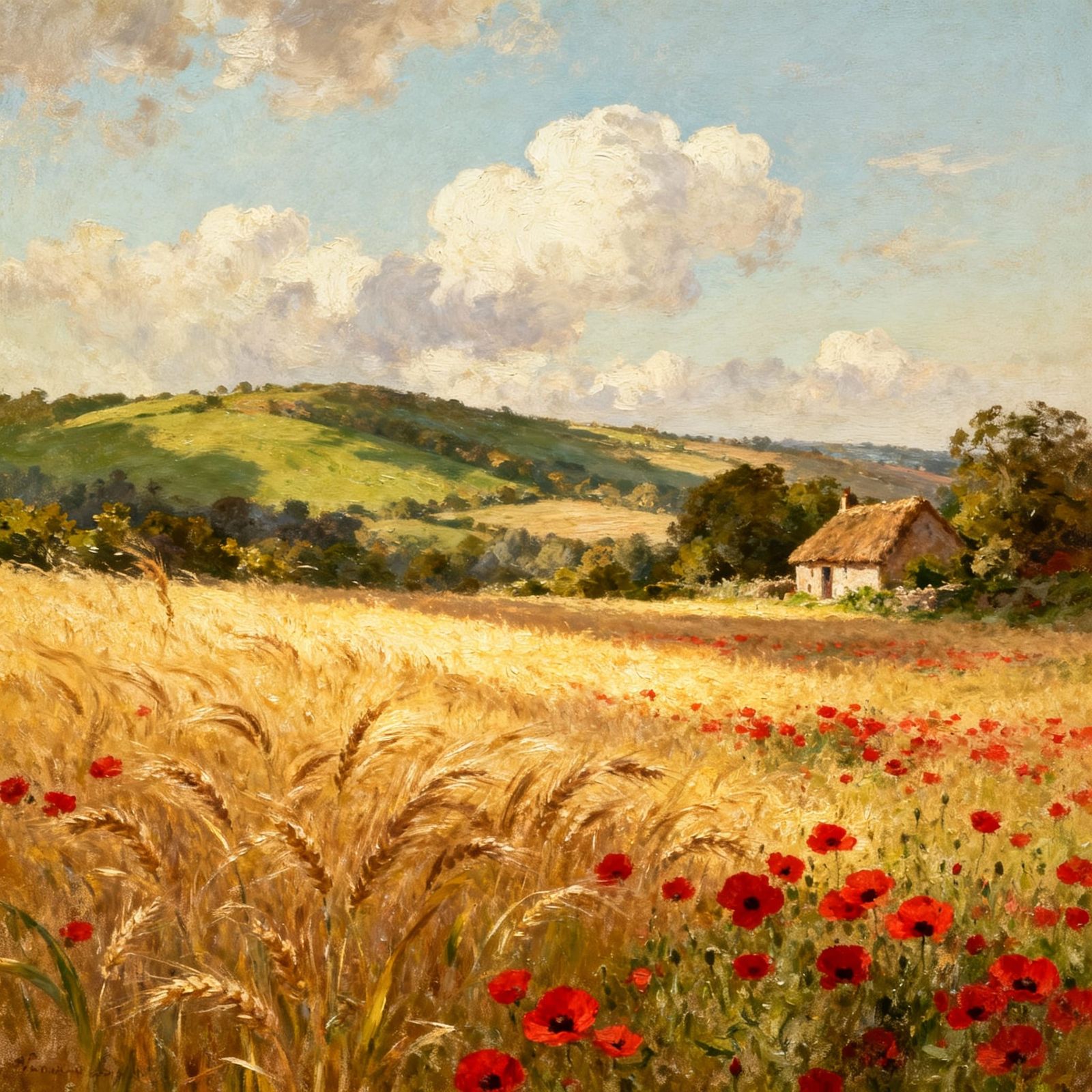 Wheatfield With Poppies In John Constable Style