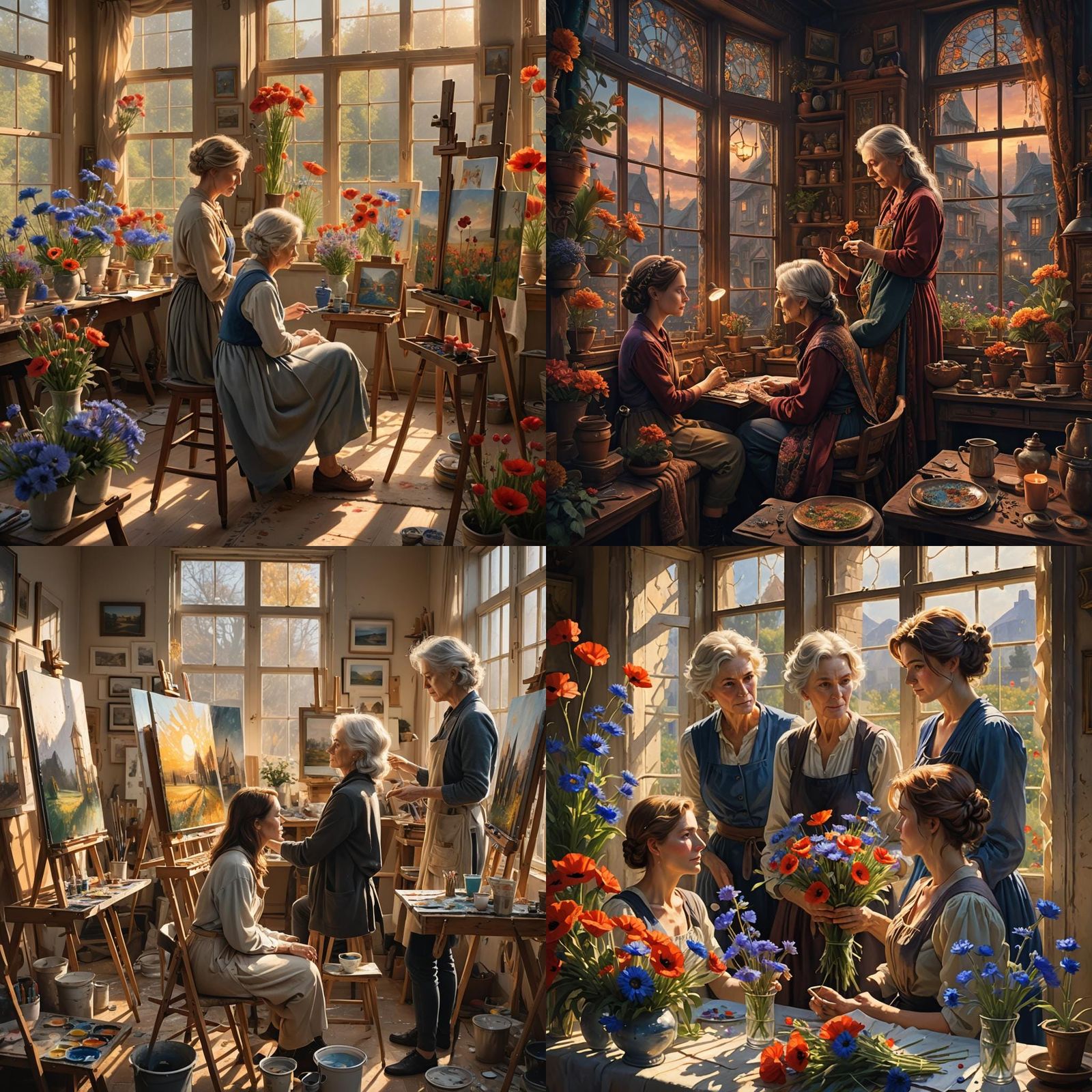 Women Painting a Summer Bouquet: Fantasy Art
