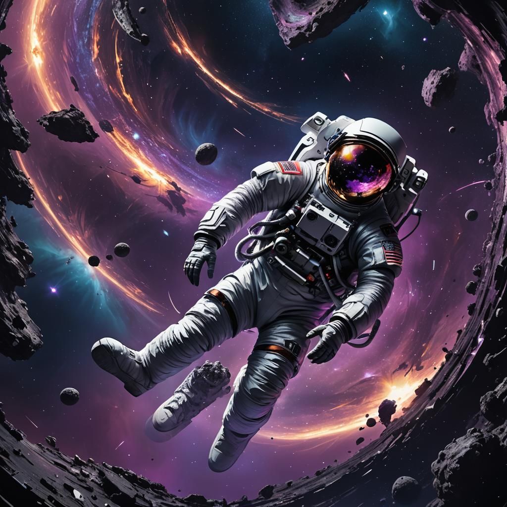 Astronaut and Black Hole in Surreal Space Art